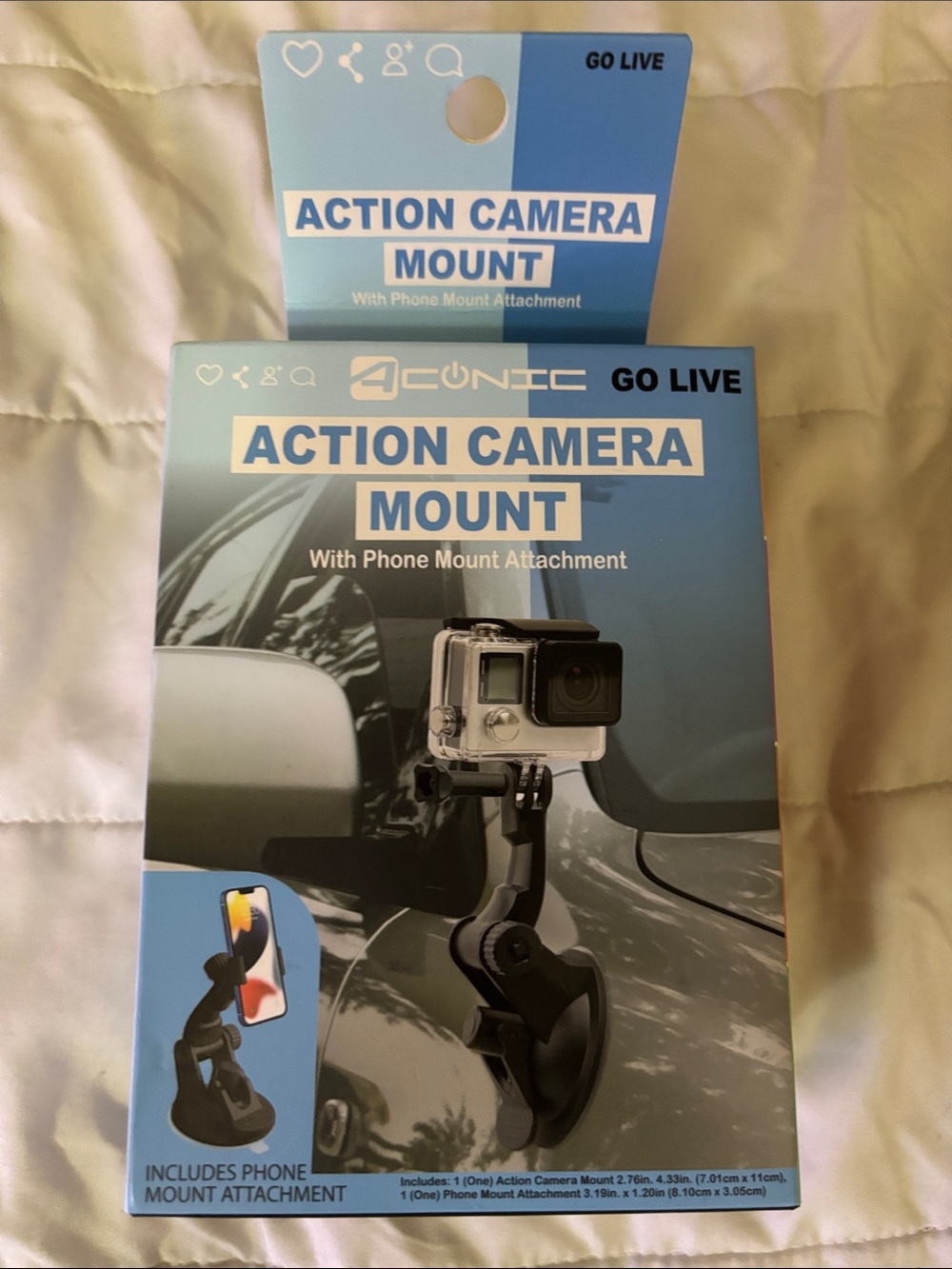 4Cunic Black Action Camera Mount with Phone Attachment